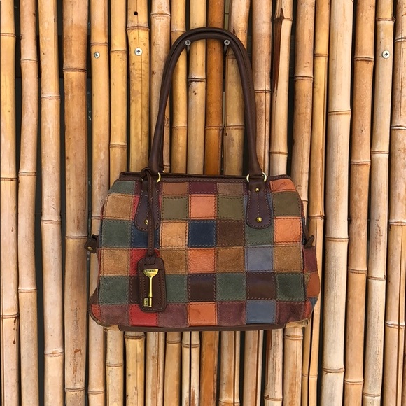 Fossil Handbags - FOSSIL Colorful Suede & Leather Patchwork Satchel